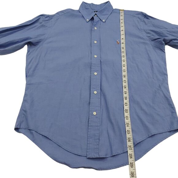Ralph Lauren Yarmouth Shirt Mens 35 15.5 Blue Cotton Long Sleeve Logo Button Up - Picture 9 of 12